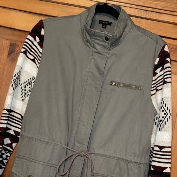 E&M Army Green Anorak fair isle sleeves Jacket Sz. MD - Picture 5 of 14